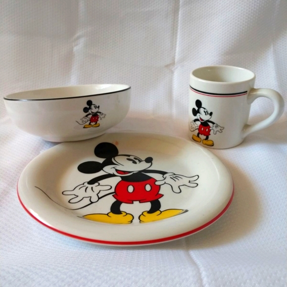 Disney Dining Vintage Disney Mickey Mouse 3 Pc Plate Bowl Mug Set